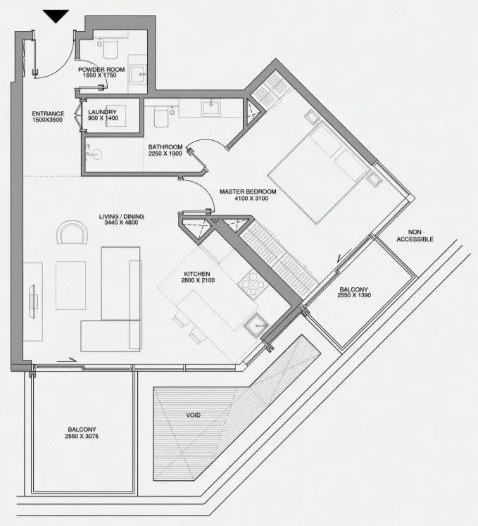 Cheval Residences 1 bed floor plan, 816 sqft