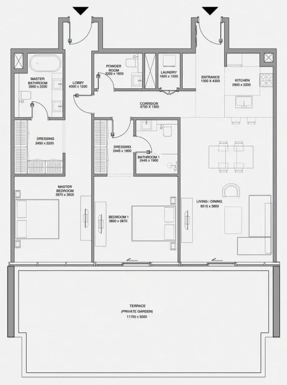 Cheval Residences 2 bed floor plan, 1,890 sqft
