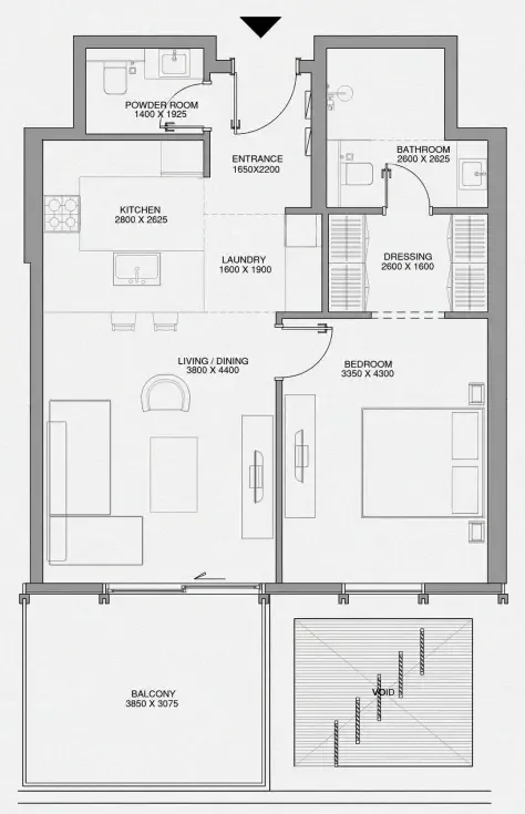 Cheval Residences 1 bed floor plan, 823 sqft