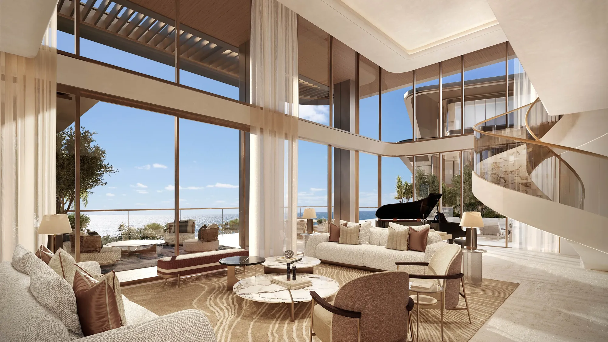 A duplex suite’s double-height living room
