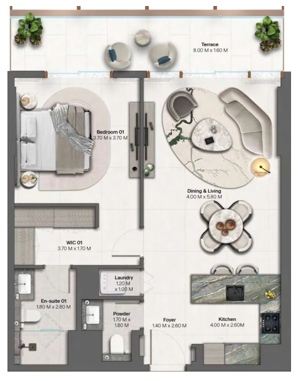 Hado by Beyond 1 bed floor plan, 870 sqft