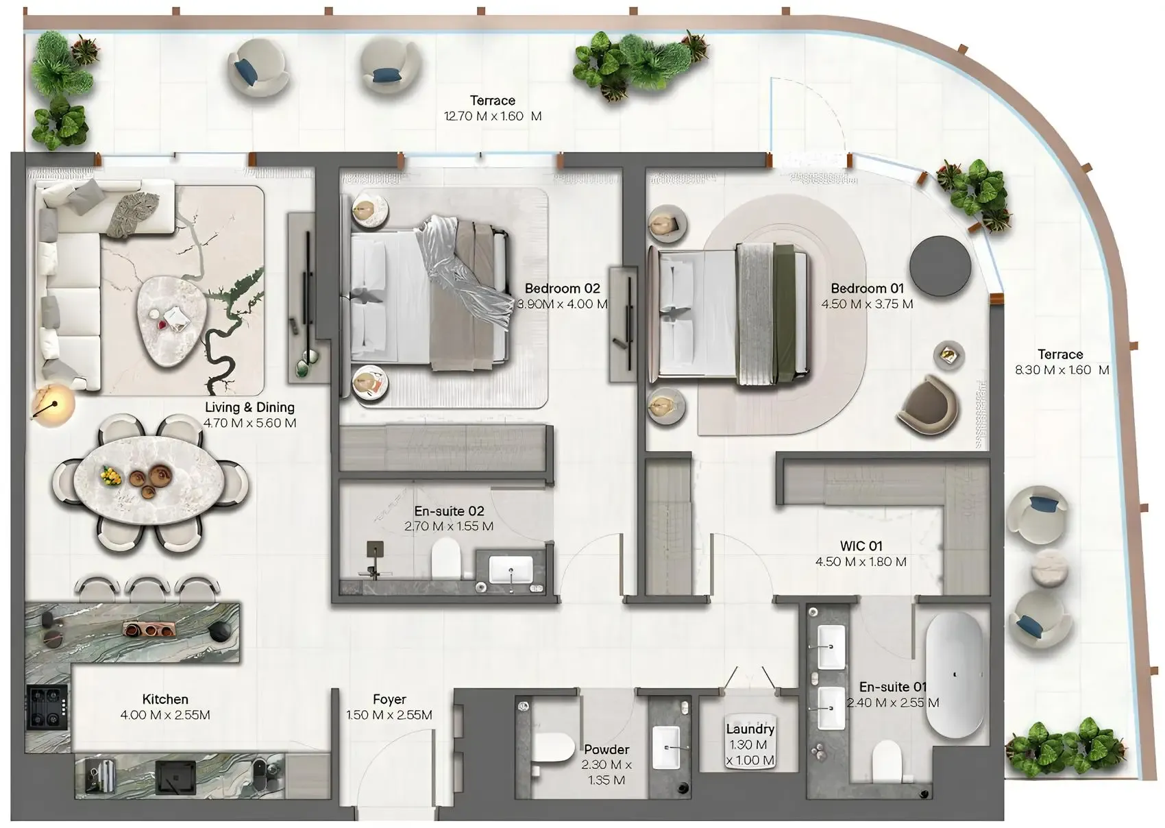 Hado by Beyond 2 bed floor plan, 1,515 – 1,524 sqft