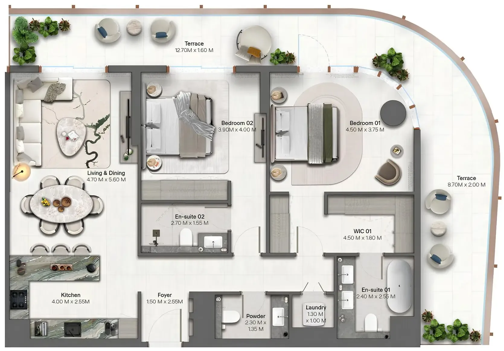 Hado by Beyond 2 bed floor plan, 1,586 sqft