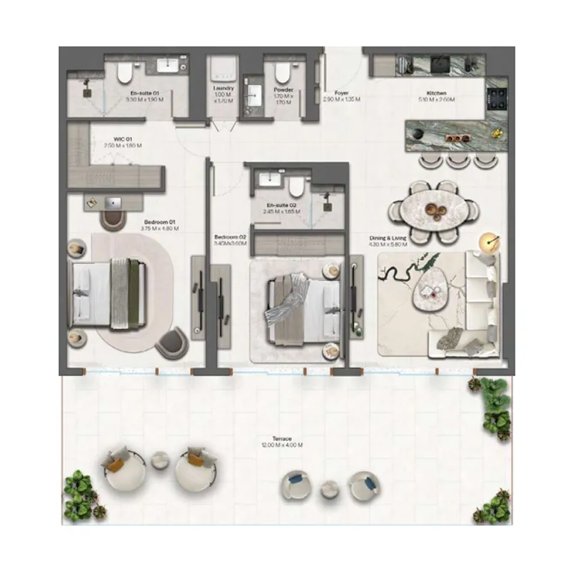 Hado by Beyond 2 bed floor plan, 1,613 – 1,627 sqft