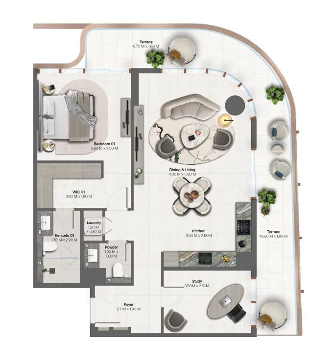 Hado by Beyond 2 bed floor plan, 1,235 sqft