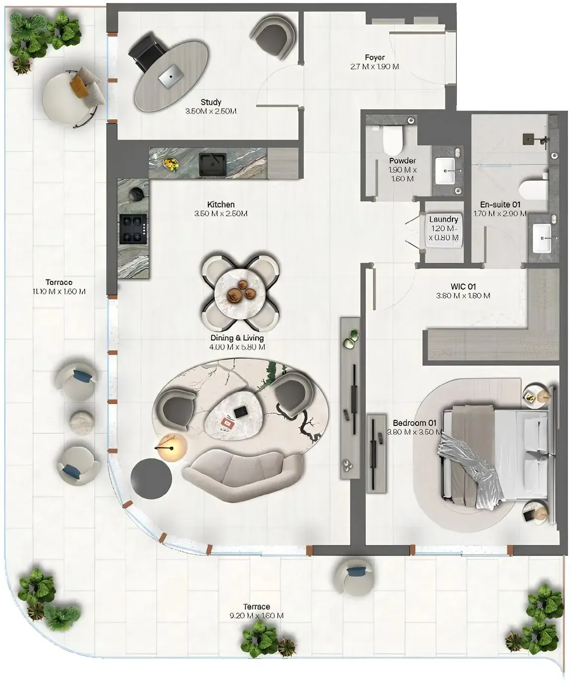 Hado by Beyond 1 bed floor plan, 1,426 sqft