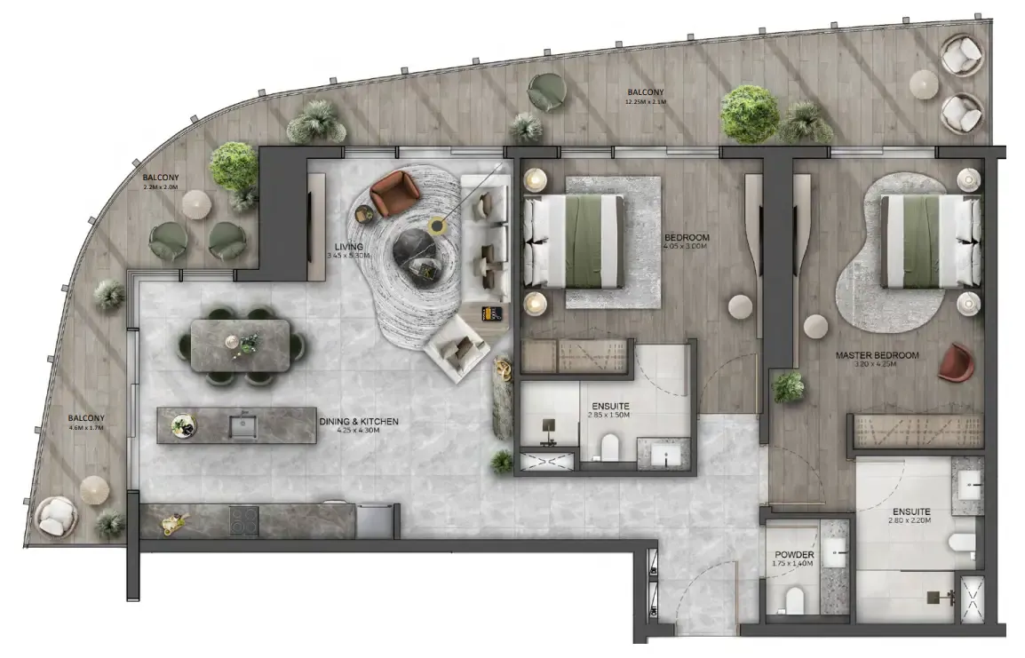 Kanyon by Beyond 2 bed floor plan, 1,388 sqft