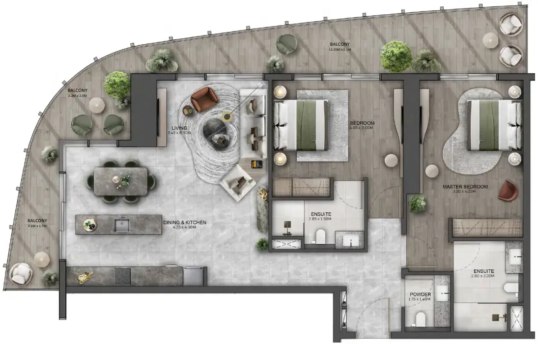 Kanyon by Beyond 2 bed floor plan, 1,390 sqft