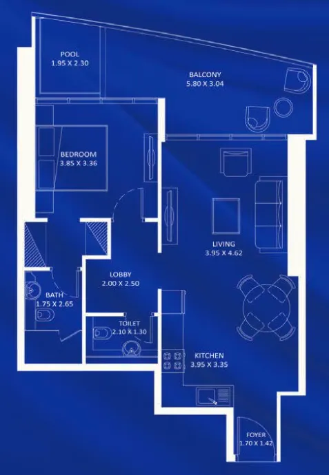 Fashionz 1 bed floor plan, 829 sqft