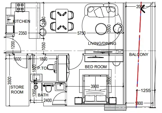 Al Haseen Residences 6 1 bed floor plan, 796 sqft