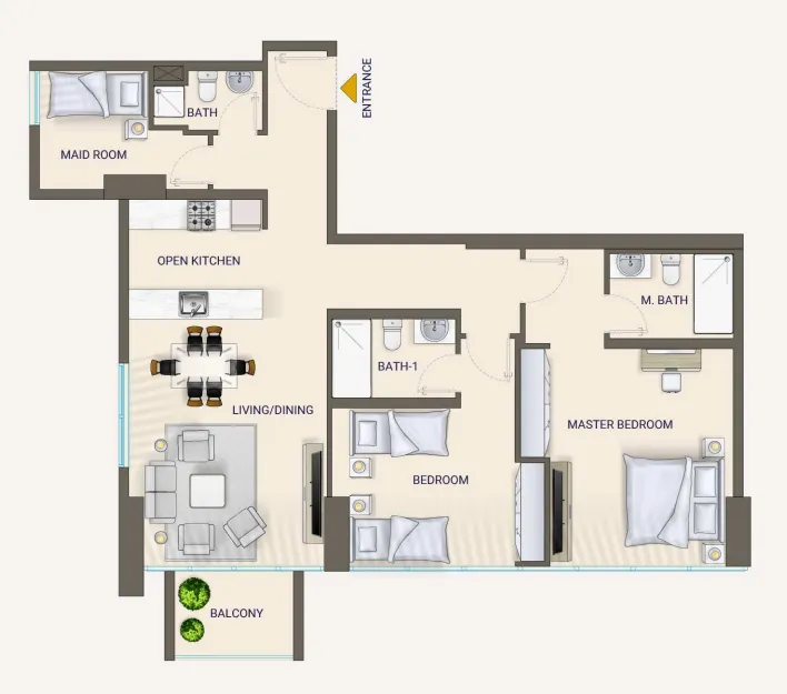 Nexara by 7th Key 2 bed floor plan, 1,156 – 1,304 sqft