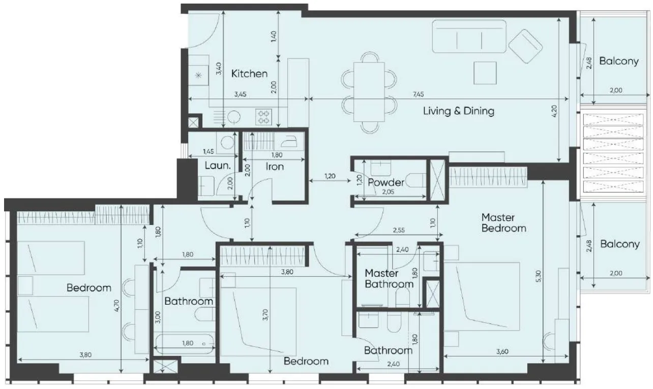 Sea Legend Tower One 3 bed floor plan, 1,628 sqft