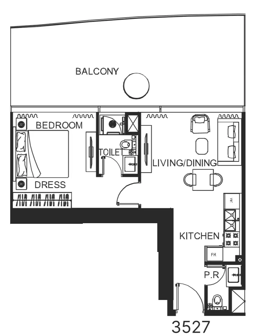 The WOW Tower 1 bed floor plan, 827 sqft