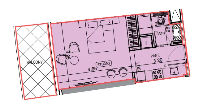 Binghatti Hillviews Studio floor plan, 453 sqft