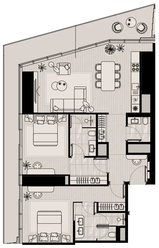 LIV Maritime 2 bed floor plan, 1,608 sqft