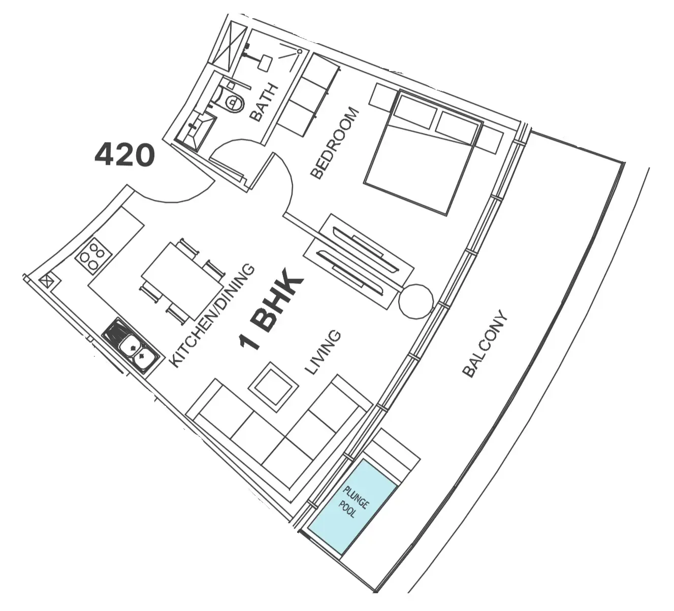 Villa Del Garda 1 bed floor plan, 778 sqft