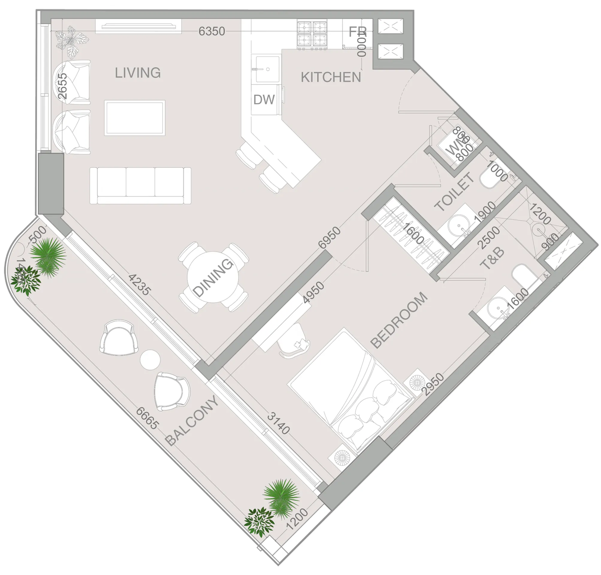 VERDAN1A 4 1 bed floor plan, 829 – 830 sqft