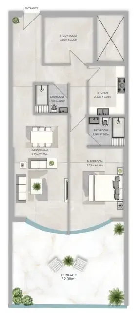 Azha Views Residences 1 bed floor plan, 1,711 sqft