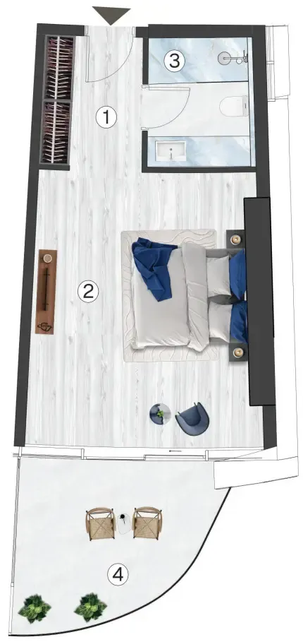 Radisson Blu Hotel & Residences Studio floor plan, 519 sqft