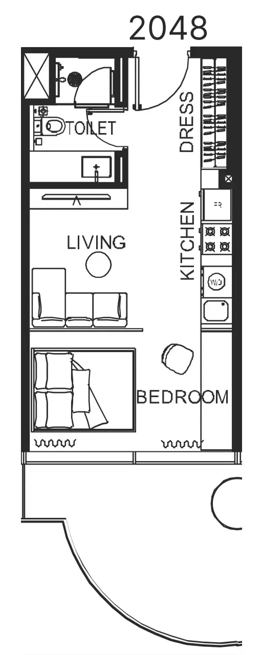The WOW Tower Studio floor plan, 455 sqft
