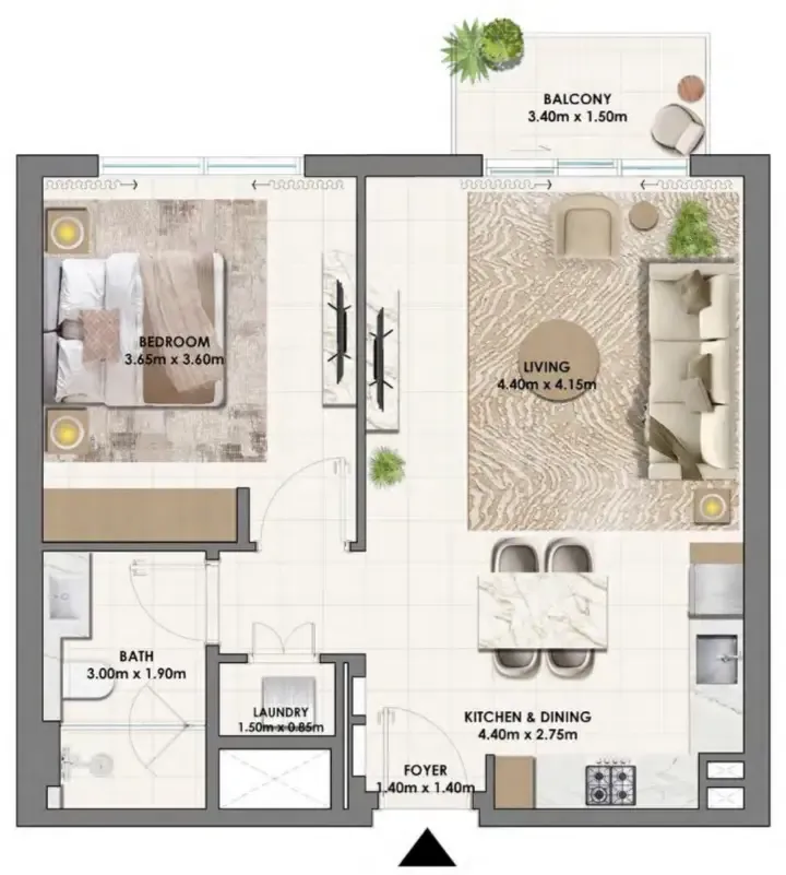 Parkwood Emaar 1 bed floor plan, 729 – 733 sqft