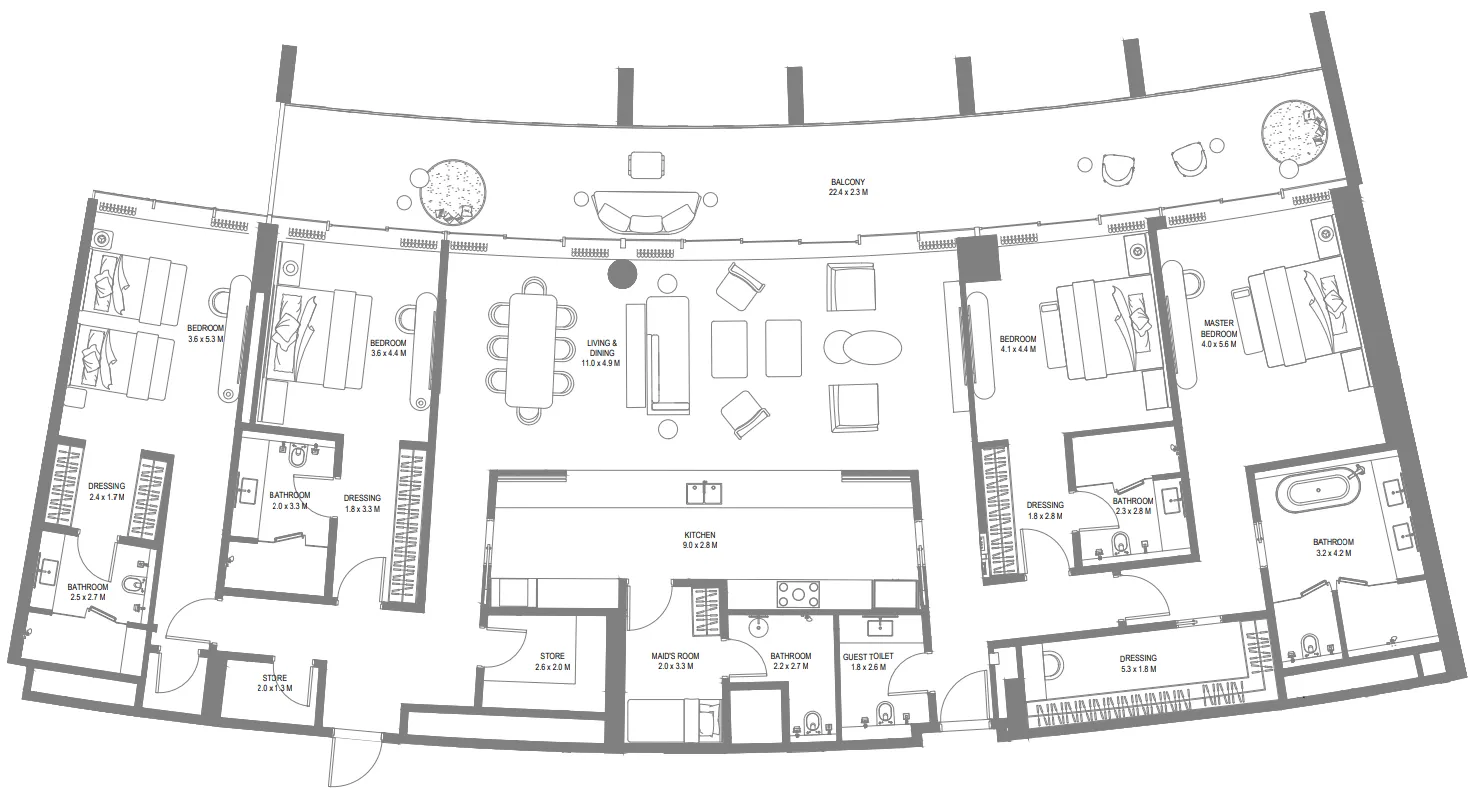 Anantara Sharjah Resort 4 bed floor plan, 3,880 sqft
