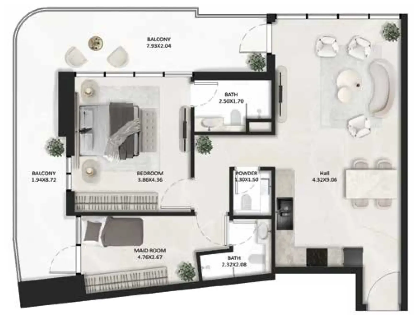 SquareX One 1 bed floor plan, 1,084 sqft