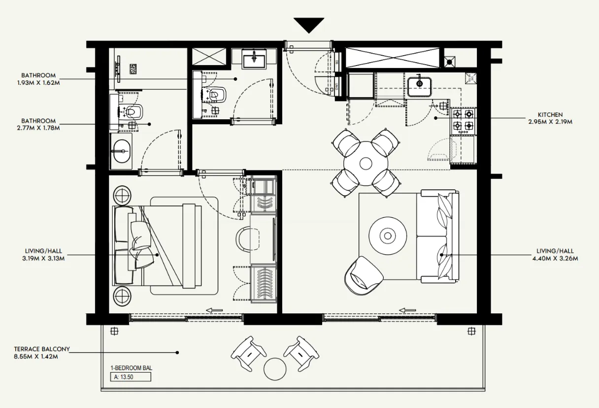 Azizi Jewel 1 bed floor plan, 694 sqft