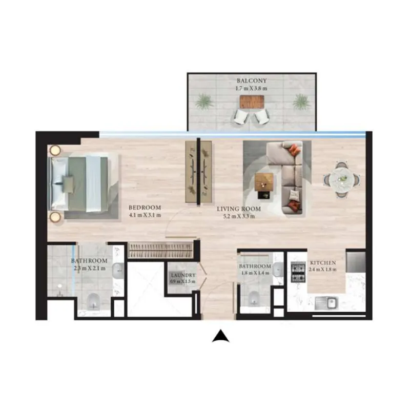 Maas Azurline Residences 1 bed floor plan, 611 sqft