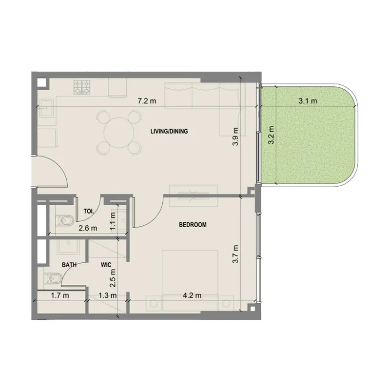 Blue Marina Residence 1 bed floor plan, 734 – 743 sqft