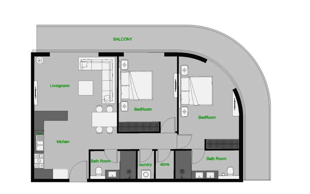 The Central Downtown 2 bed floor plan, 1,453 sqft
