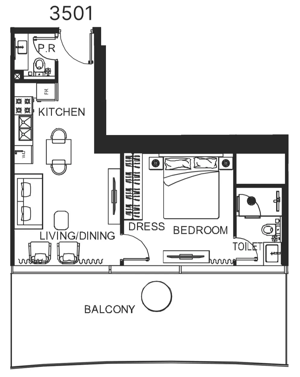 The WOW Tower 1 bed floor plan, 775 sqft