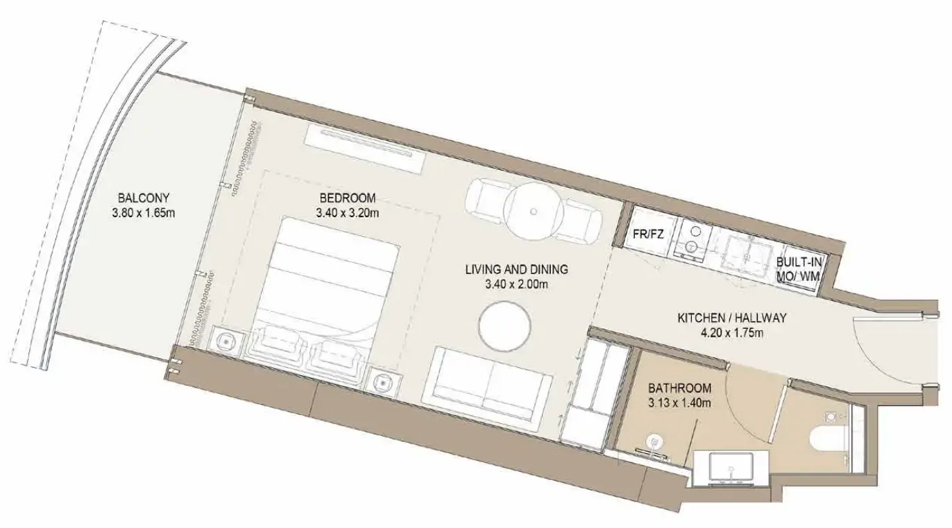 Laguna Residence Studio floor plan, 451 – 456 sqft
