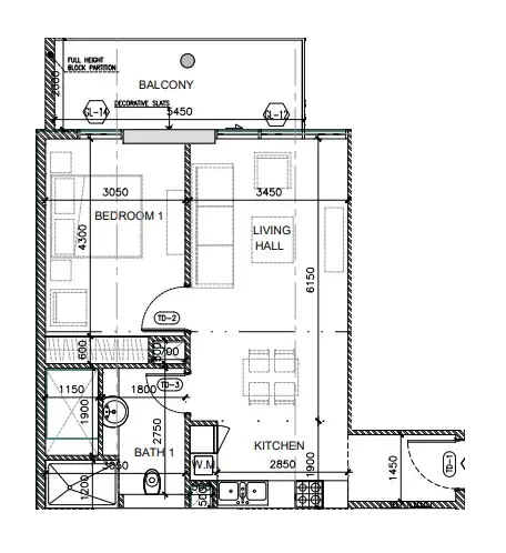 Oak Yard 1 bed floor plan, 737 sqft
