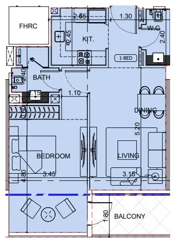 Binghatti Cullinan 1 bed floor plan, 702 sqft