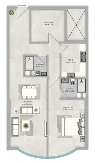 Azha Views Residences 1 bed floor plan, 1,247 sqft