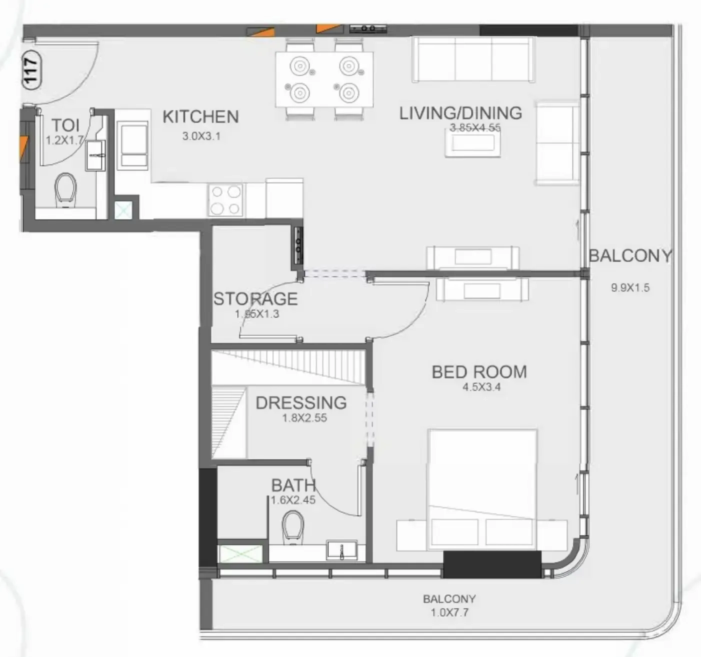 Floarea Oasis 1 bed floor plan, 917 sqft
