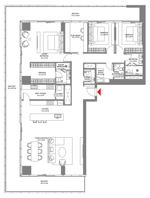 W The Residences by Arada 3 bed floor plan, 3,173 – 3,317 sqft
