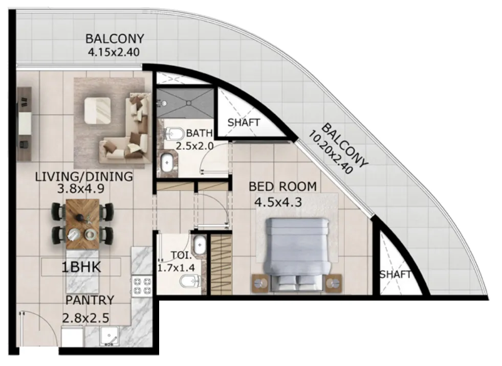 Mayfair Gardens 1 bed floor plan, 865 sqft