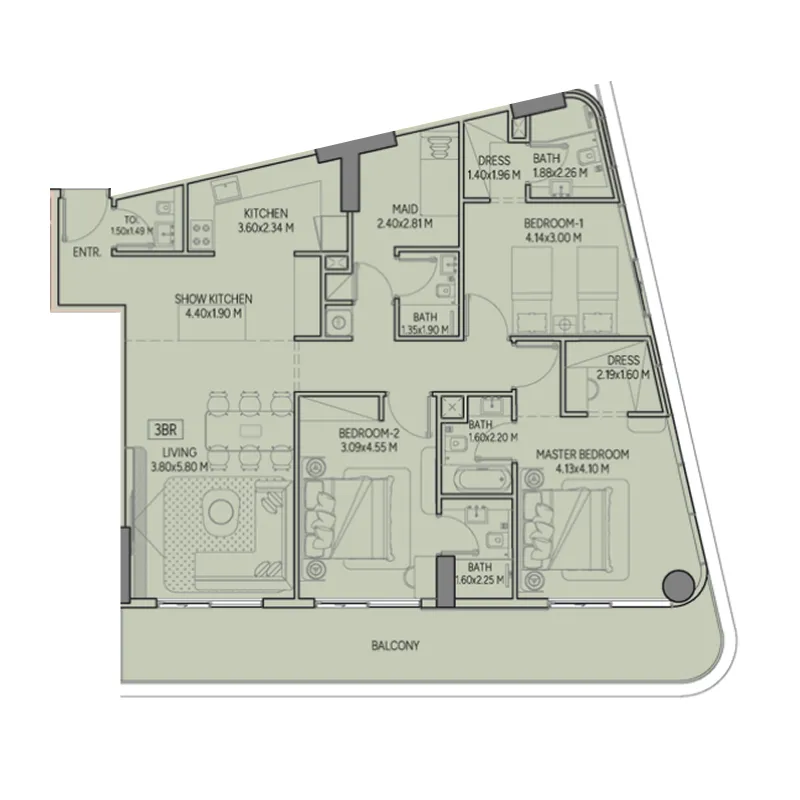 Weston by Wadan Phase 1 & 2 3 bed floor plan, 1,636 sqft