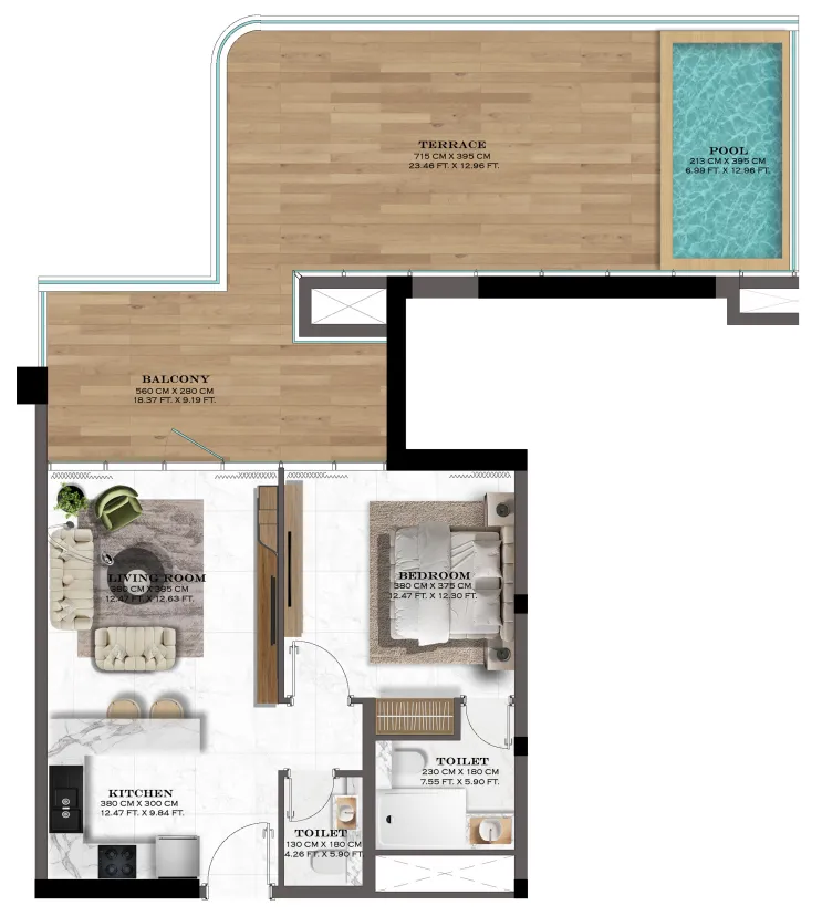 Lazord by Lapis Phases 1 and 2 1 bed floor plan, 1,184 sqft