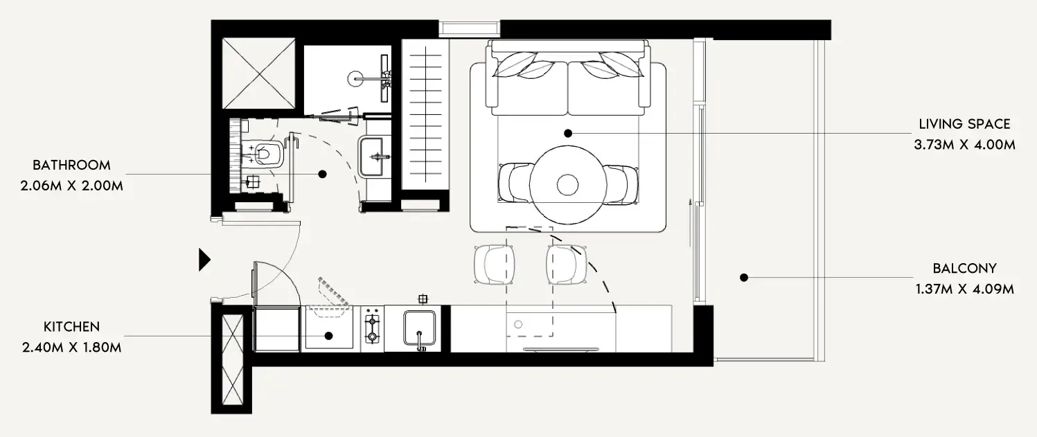 Azizi Leily Studio floor plan, 333 sqft