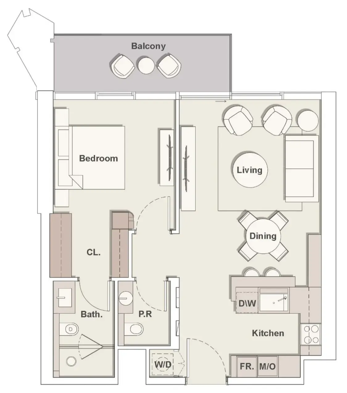 The Highgrove 1 bed floor plan, 798 sqft