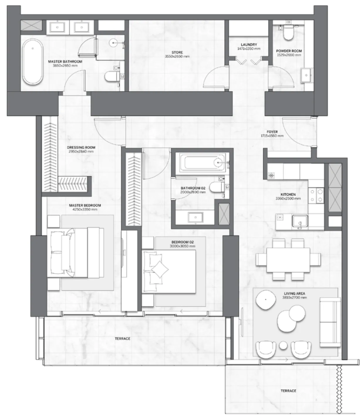 Trump International Resort 2 bed floor plan, 1,585 sqft