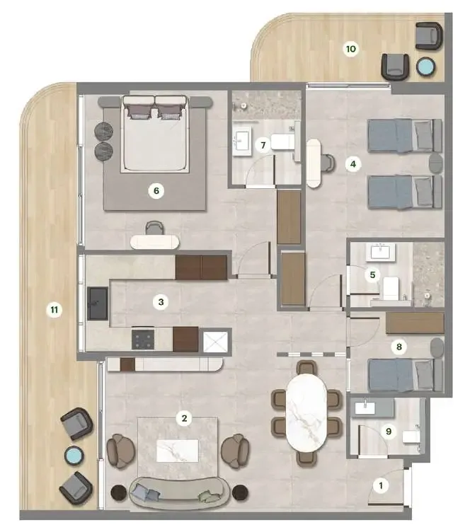 Parkgreen Residences 2 bed floor plan, 1,229 sqft