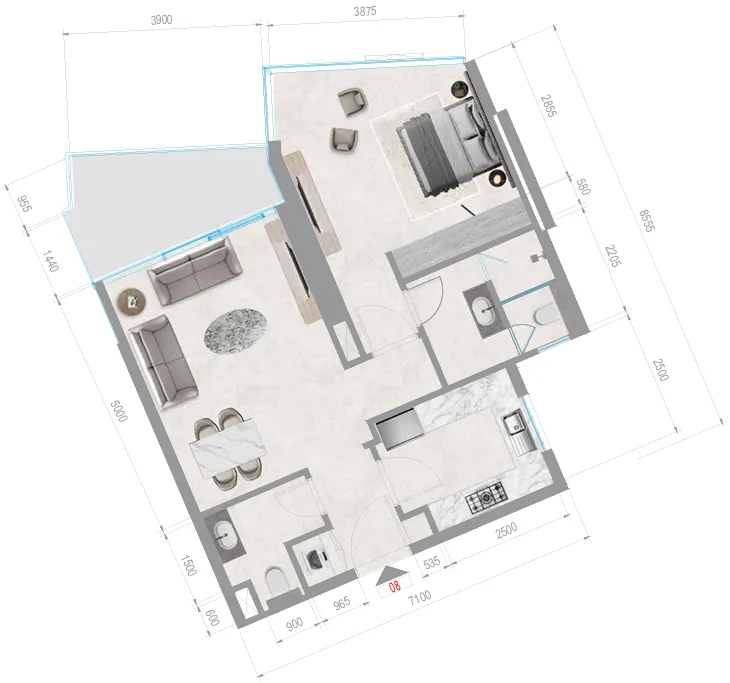 Orchid Towers Phase 1 1 bed floor plan, 787 sqft