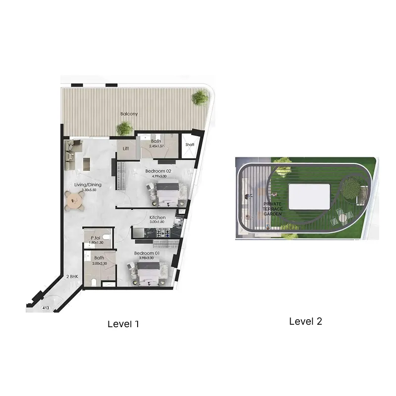 Aristo 2 bed floor plan, 2,097 sqft