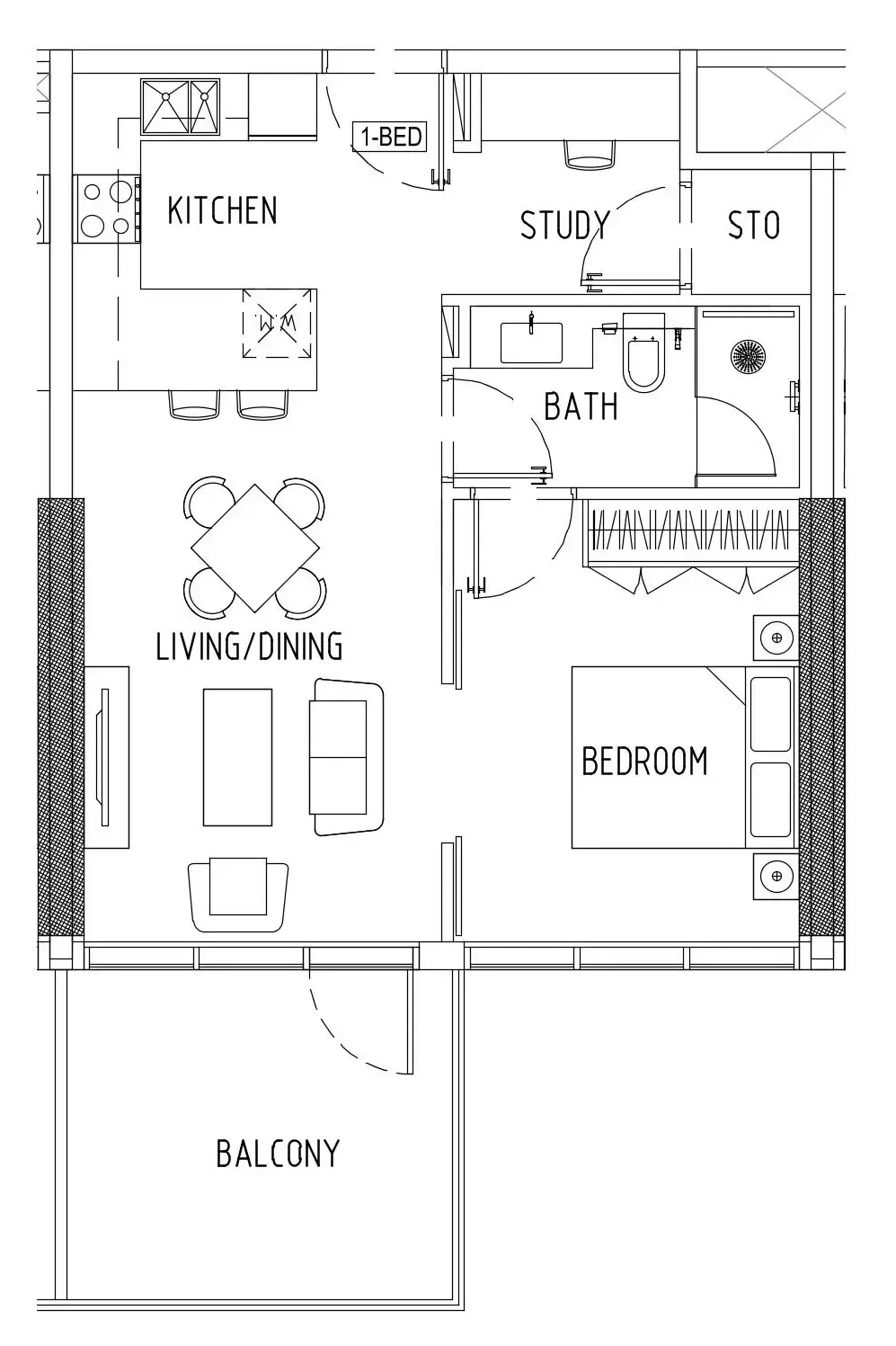 Damac District 1 bed floor plan, 674 sqft