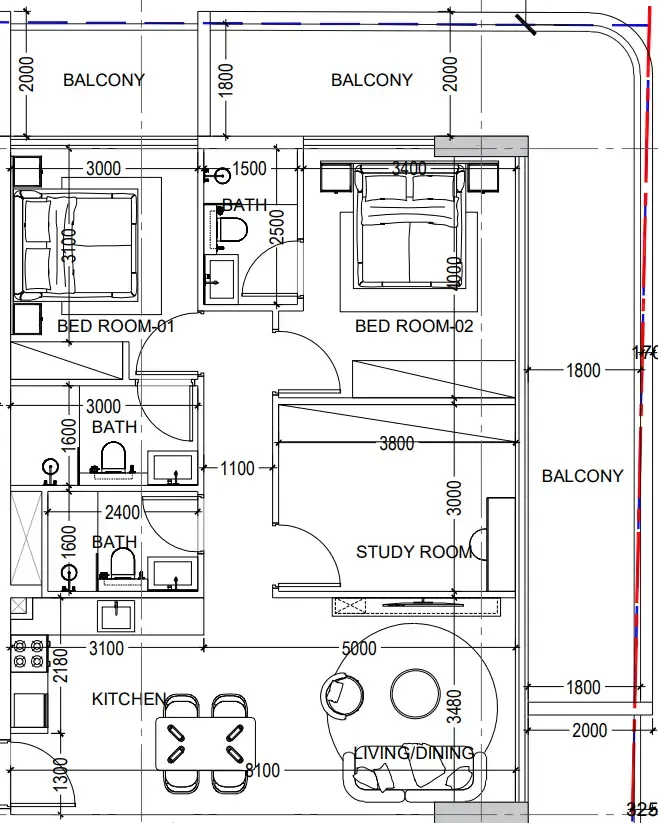 Al Haseen Residences 6 2 bed floor plan, 1,340 sqft