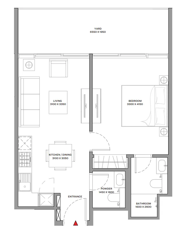 Beach Residences at Siniya Island 1 bed floor plan, 660 – 665 sqft
